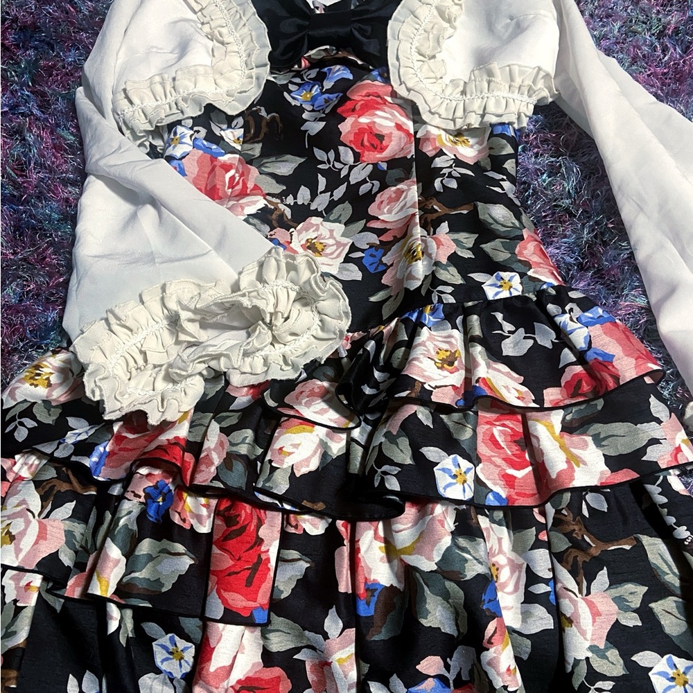 Jesus Diamante Atelier Pierrot Japan gyaru Floral Ruffle Dress White Bolero